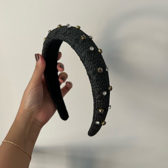 New  Anthropologie black faux raffia jeweled headband - Picture 1 of 3
